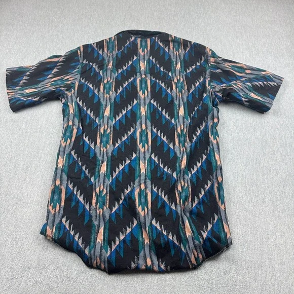 Vintage‎ Wrangler Shirt Mens Large Black Blue Aztec Snap Western Rodeo Cowboy